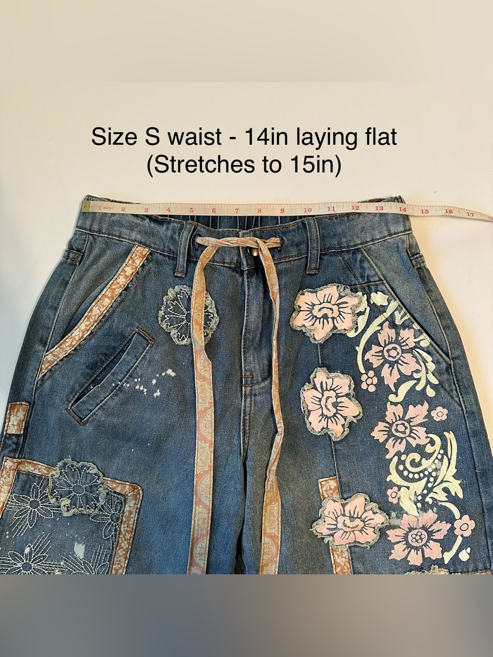 Oli & Hali Floral Block Patched Denim Pants - Picture 4 of 6
